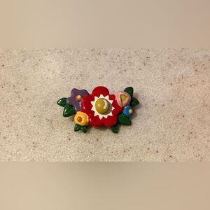 Mary Engelbreit Red Floral Enamel Brooch with Multicolor Accents 1998
